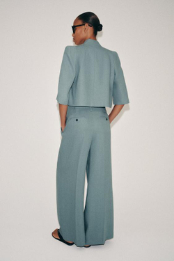 ZARA БРЮКИ С ЗАЩИПАМИ И ЛЬНОМ — ZW COLLECTION, СЕРО-СИНИЙ
