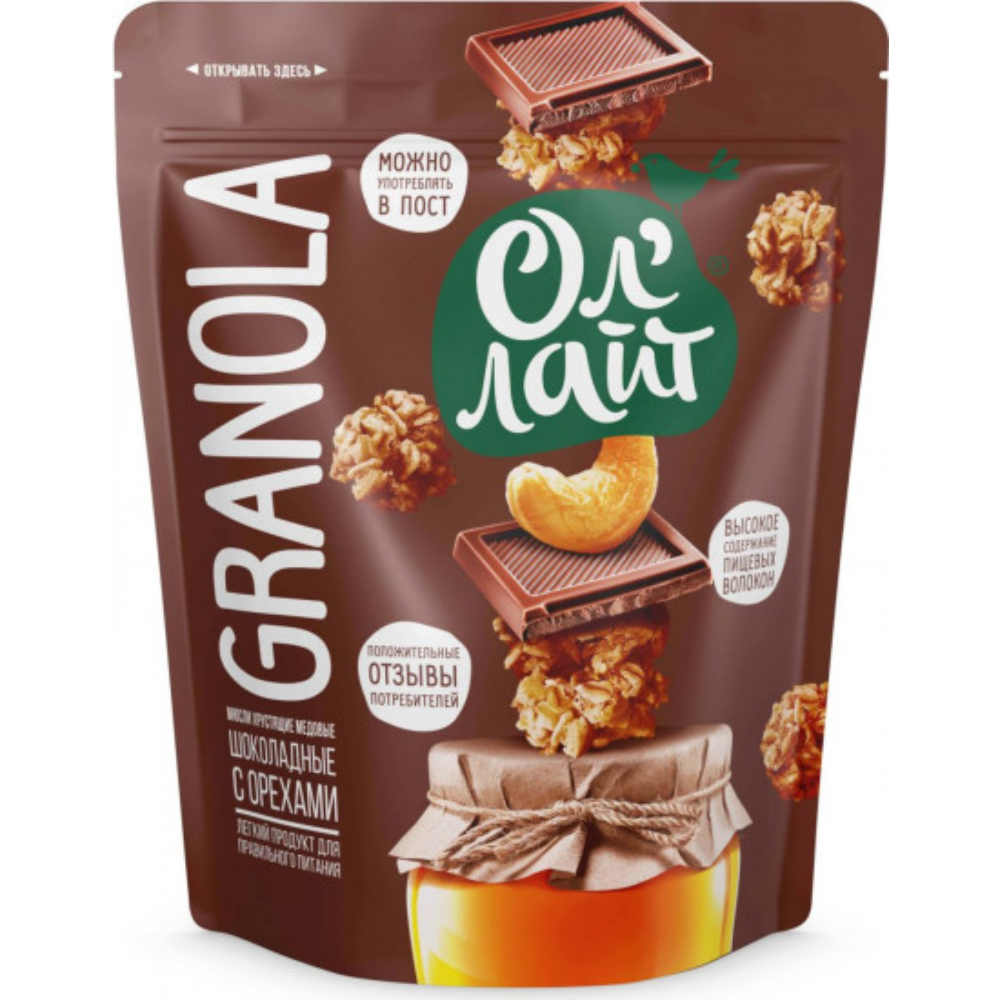 Мюсли медовые Ол Лайт шоколадные с орехами 280 гр