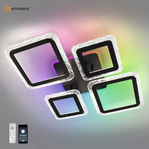 Управляемая светодиодная люстра OVAL ICE RGB 75W 5S-APP-725х500х93-BLACK/CLEAR-220-IP20