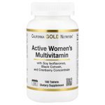 California Gold Nutrition, мультивитамины для активных женщин, с воронцом кистевидным, изофлавонами сои и концентратом клюквы, 180 таблеток