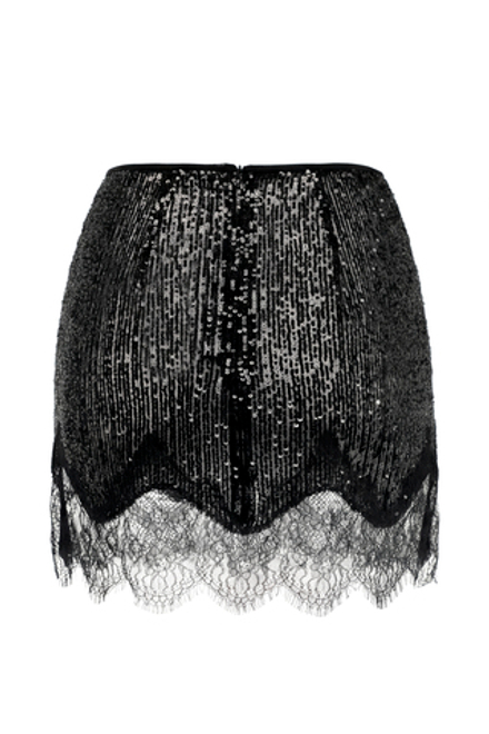 “Exstra mini” Прозрачная юбка мини из пайеток с кружевом.