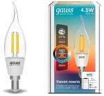 Лампа Gauss Smart Home Filament СF35 4,5W 495lm 2000-6500К E14 изм.цвет.темп.+дим. LED 1280112