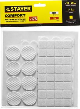 STAYER белые, самоклеящиеся, 175 шт, набор мебельных накладок (40917-H175)