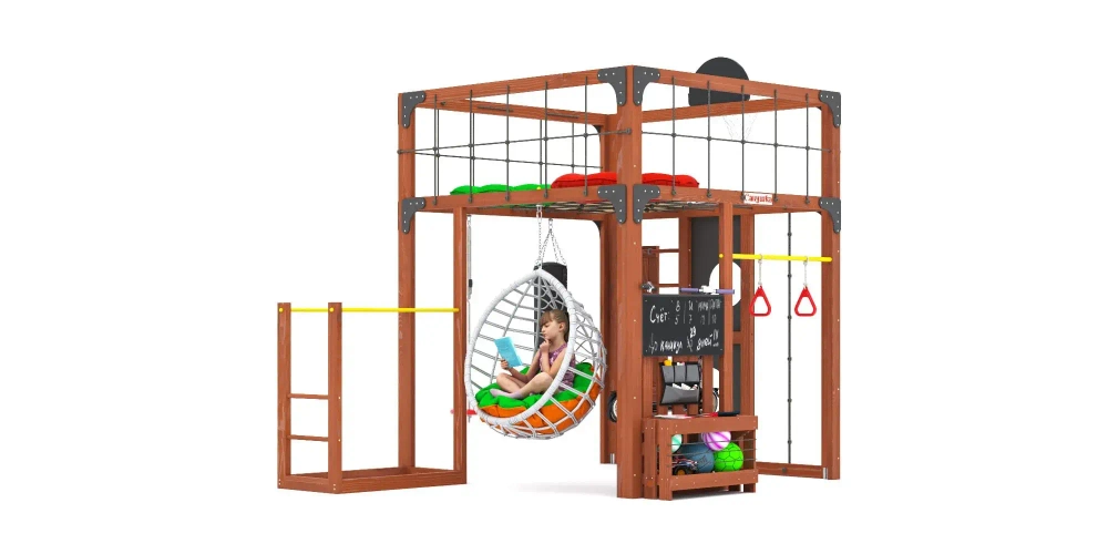 Детская площадка Савушка КУБ-1 (Махагон) с подушками и коконом