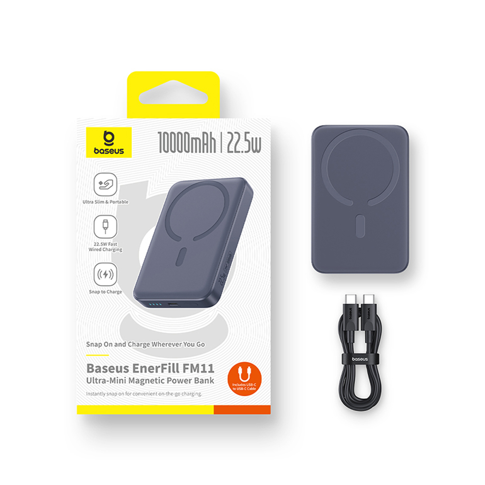 Внешний аккумулятор + Беспроводная зарядка Baseus EnerFill FM11 Ultra-Mini Magnetic C+Qi 10000mAh 22.5W (MagSafe)