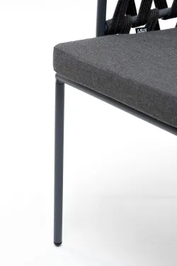 "Диего" стул плетеный из роупа, каркас из стали серый (RAL7022) муар, роуп темно-серый круглый, ткань темно-серая 027