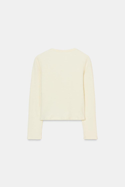 ZARA ФУТБОЛКА В РУБЧИК С ДЛИННЫМИ РУКАВАМИ, ЭКРЮ