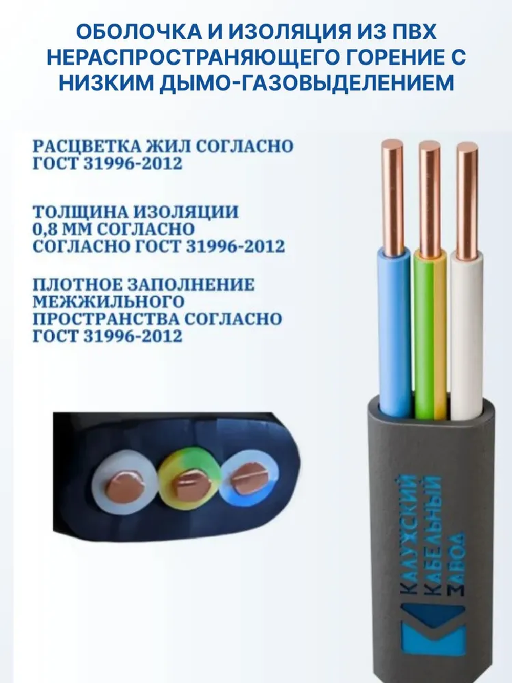Кабель ВВГ-Пнг(А)-LS 3x2,5мм, (бухта 100м.) ГОСТ ККЗ