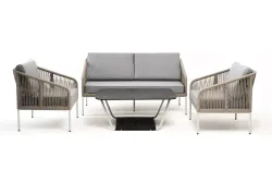 "Канны" лаунж-зона 4-местная из роупа со столом "Глория" (серый гранит), каркас алюминиевый светло-серый, роуп серый меланж