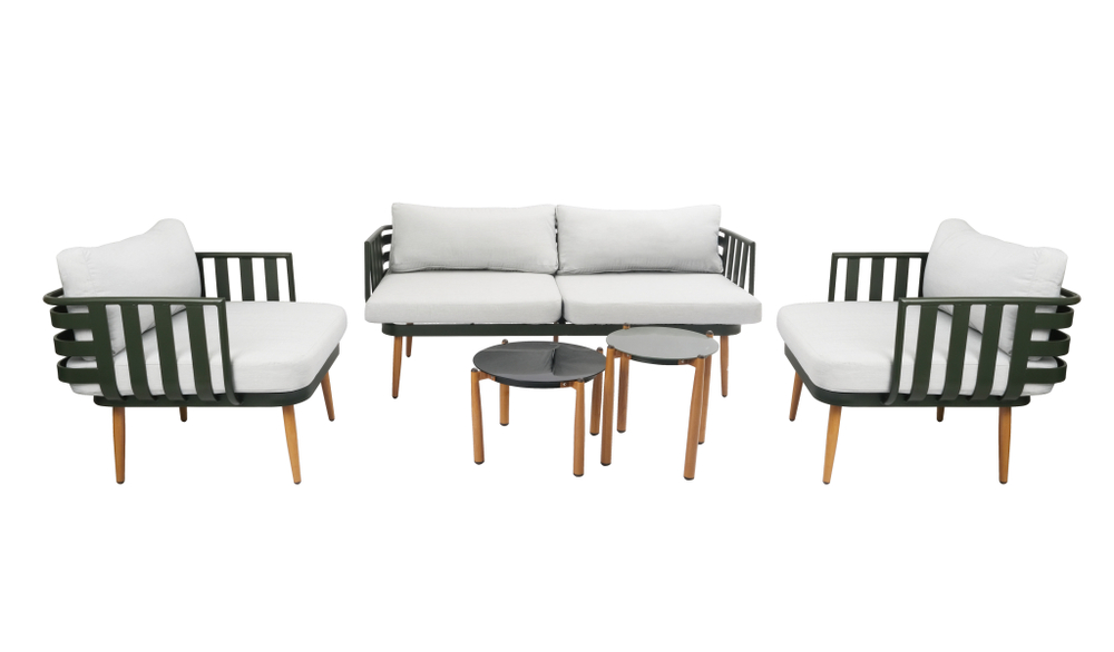 Набор мебели Эшланд арт.GS066 темно-зеленый, светло-серый 1 уп. (2 стола+2 кресла+диван, подушки беж.) "Garden story"