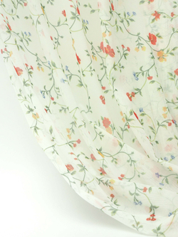 Сетка эластичная белая с зеленым цветочным принтом метражом