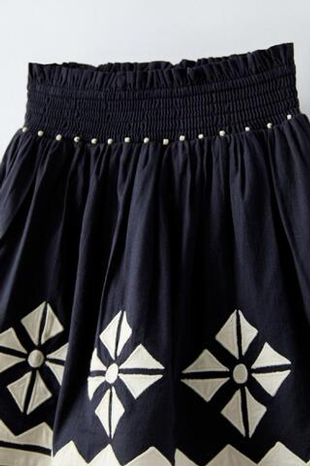 ZARA ЮБКА С ВЫШИВКОЙ, СИНИЙ