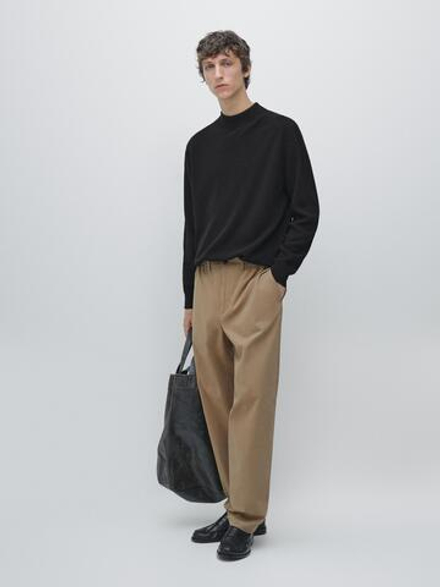 Massimo Dutti Брюки-джоггеры из смесовой хлопковой ткани, охра