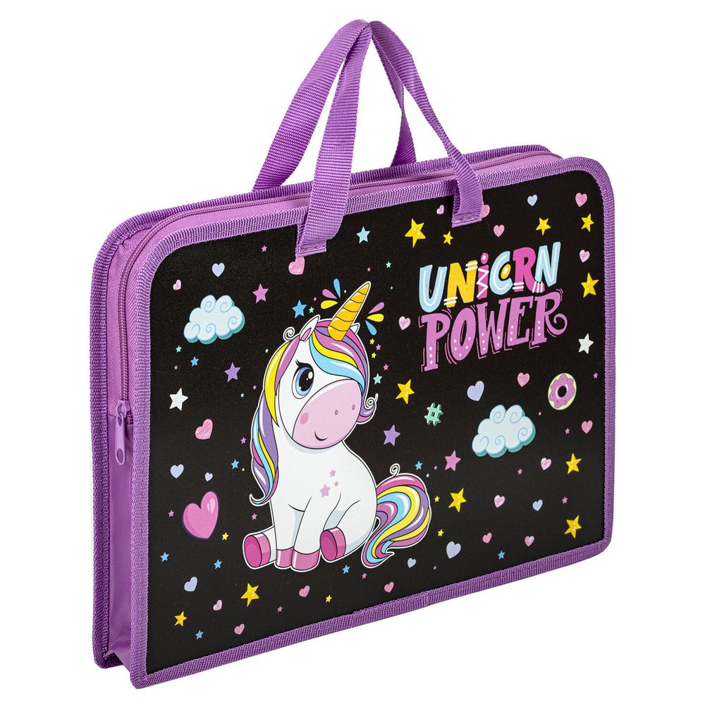 Папка на молнии с ручками ЮНЛАНДИЯ А4, 1 отделение, пластик, ширина 40 мм, "Magic unicorn", 270944
