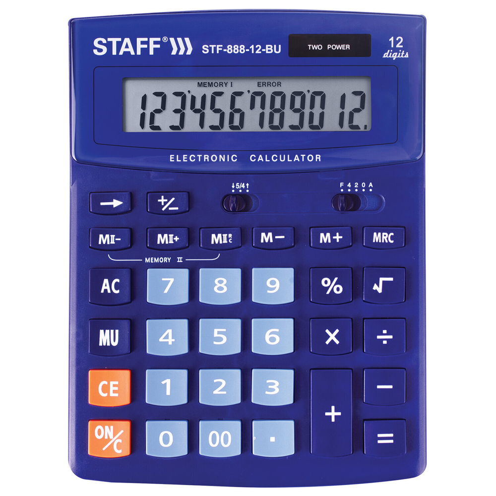 Калькулятор настольный STAFF STF-888-12-BU (200х150 мм) 12 разрядов двойное питание синий