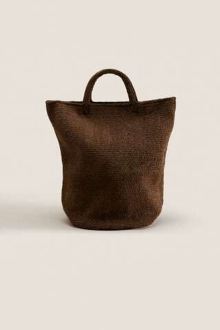 ZARA HOME БОЛЬШАЯ ШЕРСТЯНАЯ СУМКА, КОРИЧНЕВЫЙ