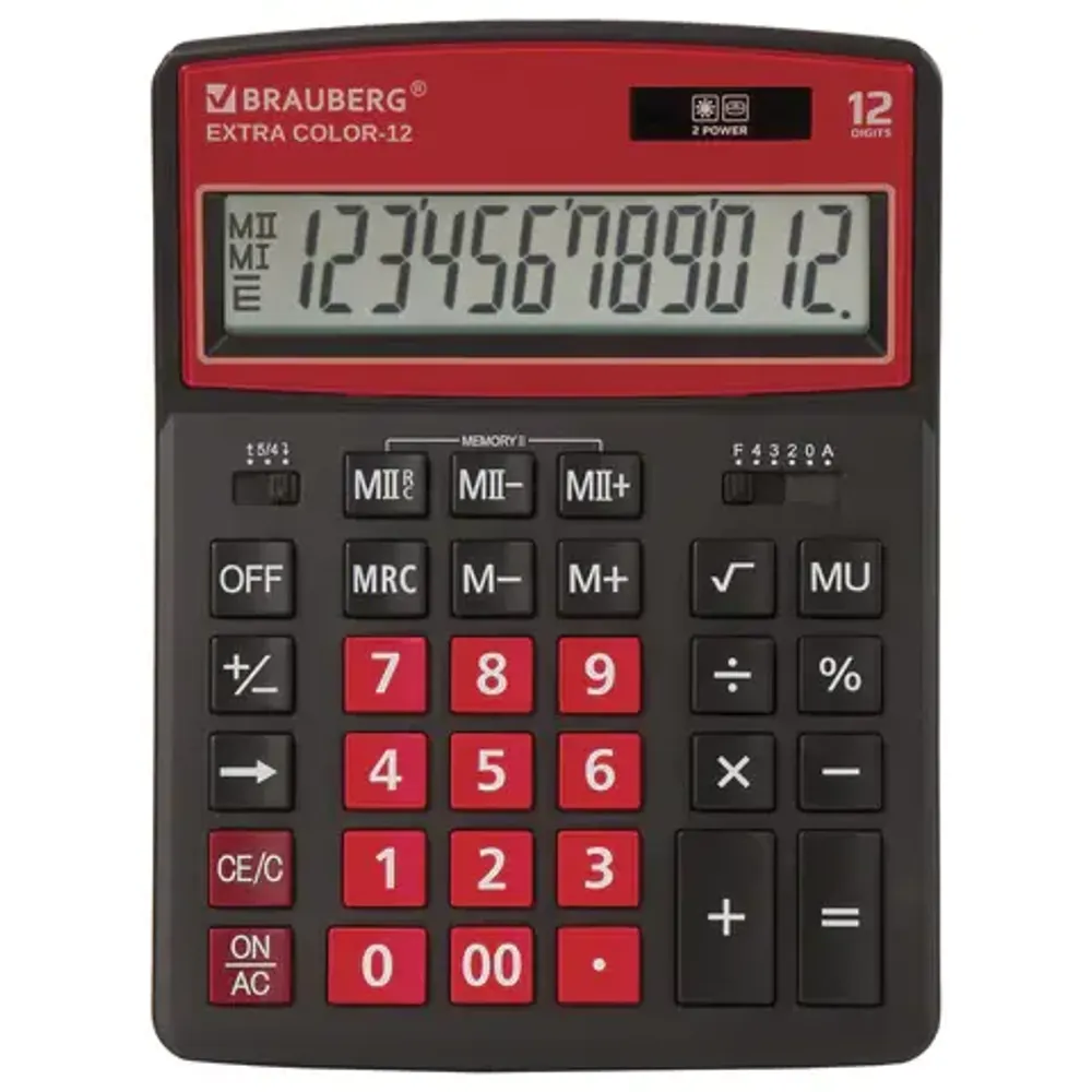 Калькулятор настольный Brauberg, 12 разрядов, EXTRA двойное питание, 206х155х28мм, черно-малиновый