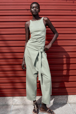 ZARA ТОП ИЗ ТКАНИ С ЭФФЕКТОМ ПОТЕРТОСТИ СО СКЛАДКАМИ, ЗЕЛЕНЫЙ/СЕРЫЙ