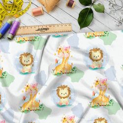 Ткань оксфорд 210 счастливые жирафы и львы