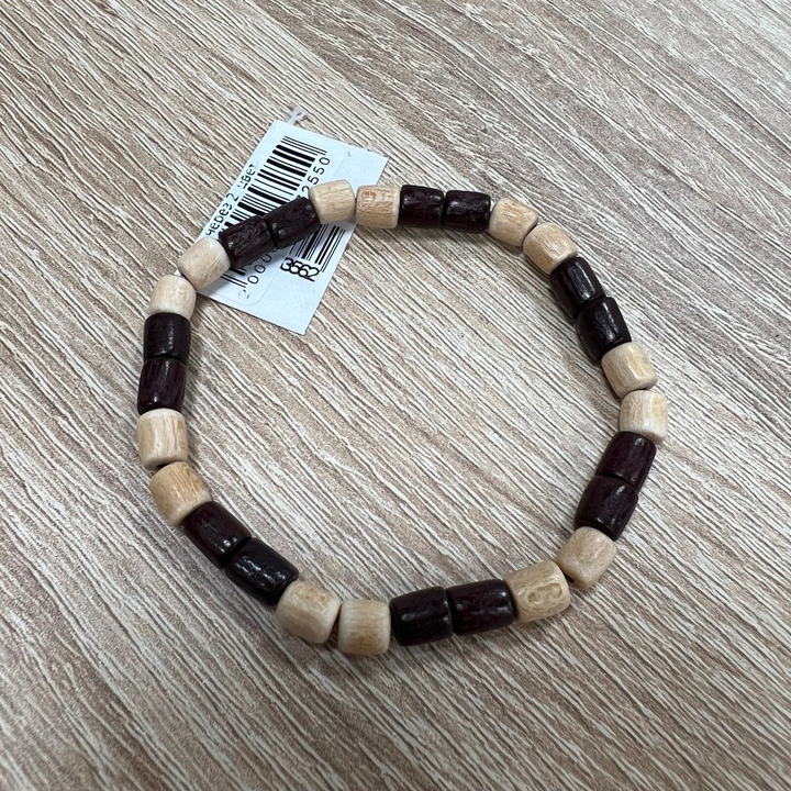 Браслет Фенька бусина через 2, цвет красно-коричневый, светло-коричневый, дерево