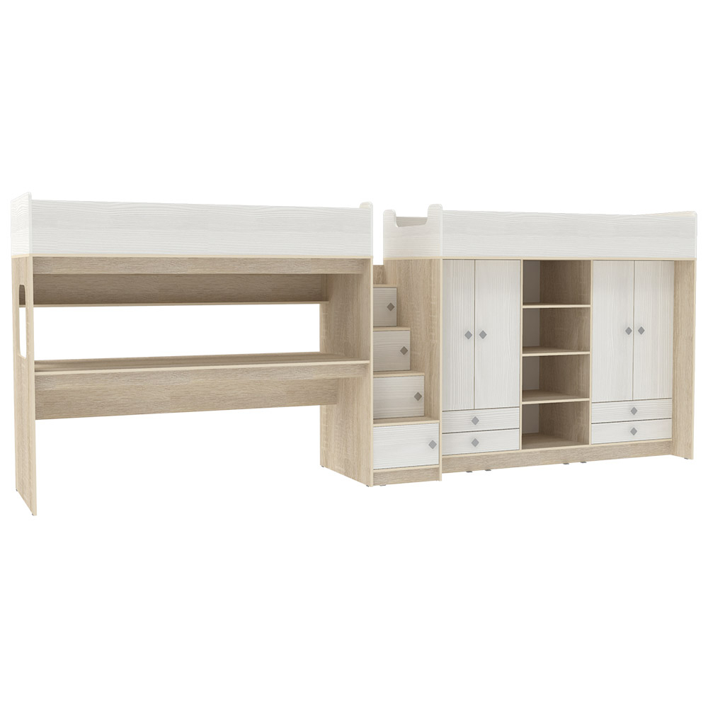 Двухъярусная кровать КарИВи Л-CE606-604 80х190 Дуб Сонома Белое Дерево