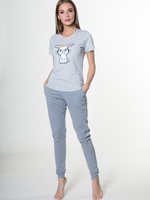 Хлопковый комплект с футболкой в полоску и с принтом (Размер: L) (Цвет: серый)