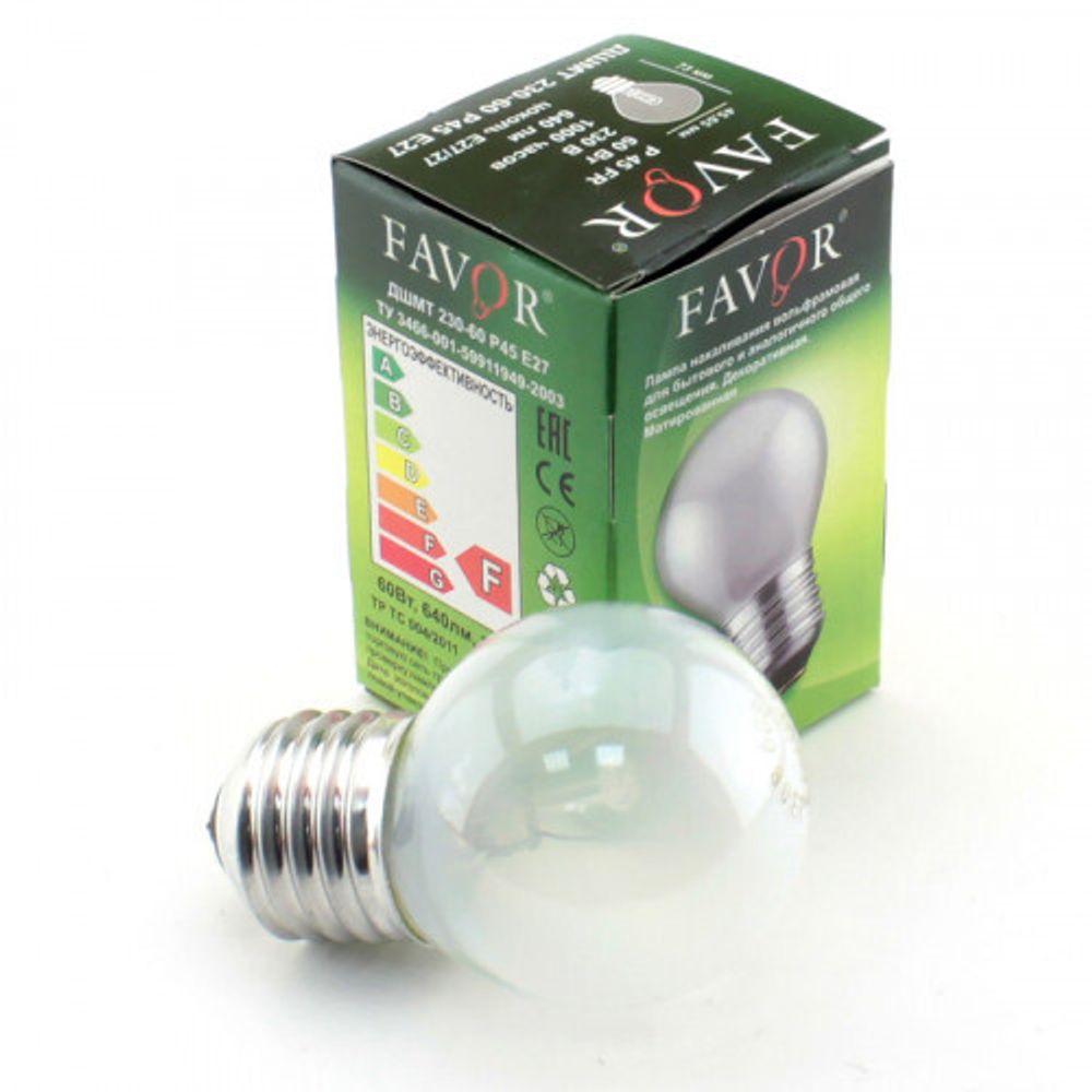 Лампочка Favor P45 60Вт Е27 / E27 230В шар матовый | Favor