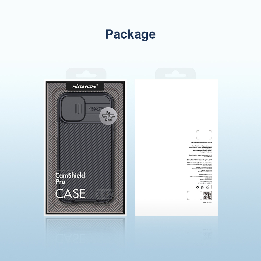 Чехол синего цвета на iPhone 12 mini от Nillkin CamShield Pro Case с защитной шторкой для задней камеры