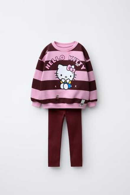 ZARA КОМПЛЕКТ ИЗ ТОЛСТОВКИ В ПОЛОСКУ И ЛЕГГИНСОВ HELLO KITTY © SANRIO, РОЗОВЫЙ
