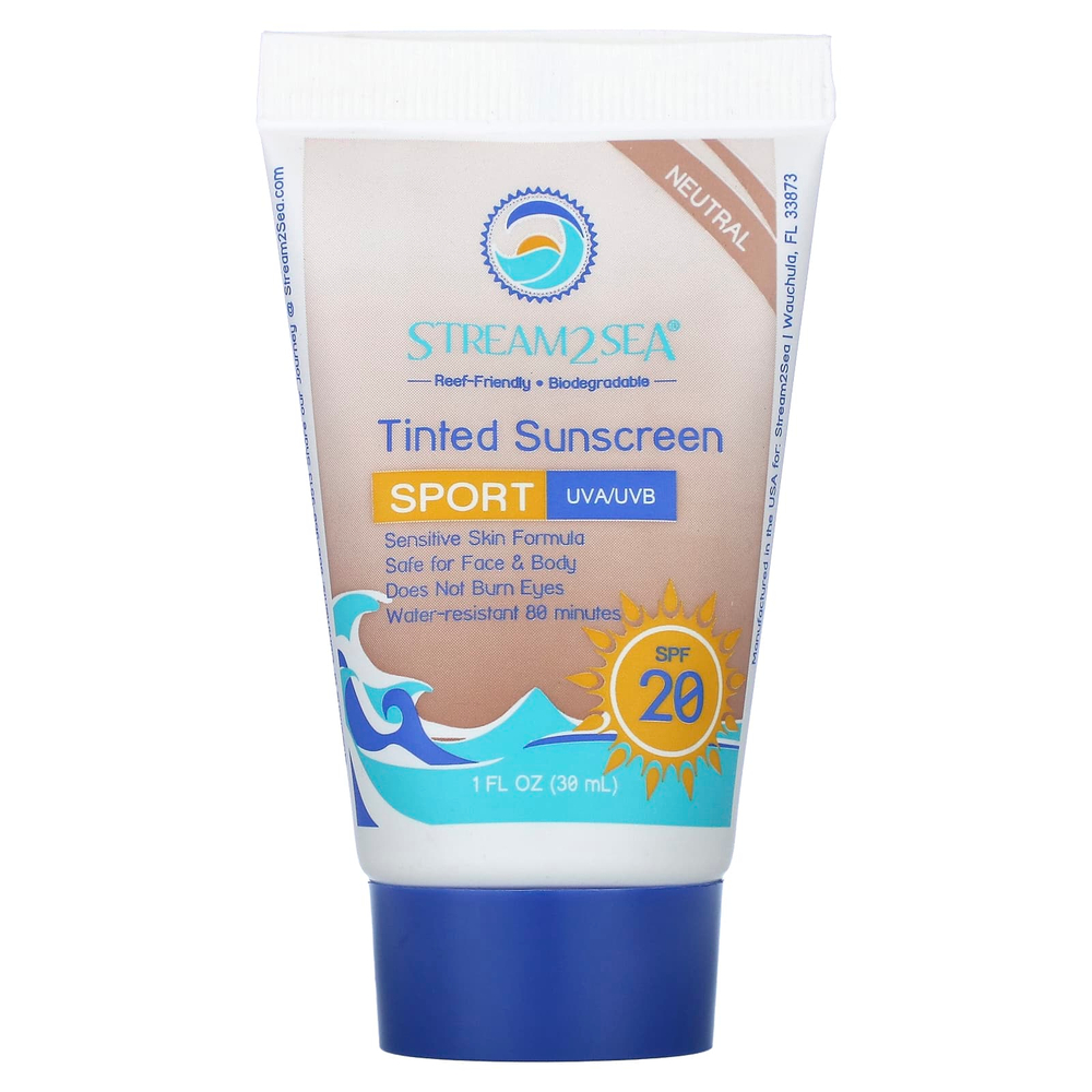 Stream2Sea, Солнцезащитное средство с тонирующим эффектом, Sport, SPF 20, нейтральный, 30 мл (1 жидк. унц.)