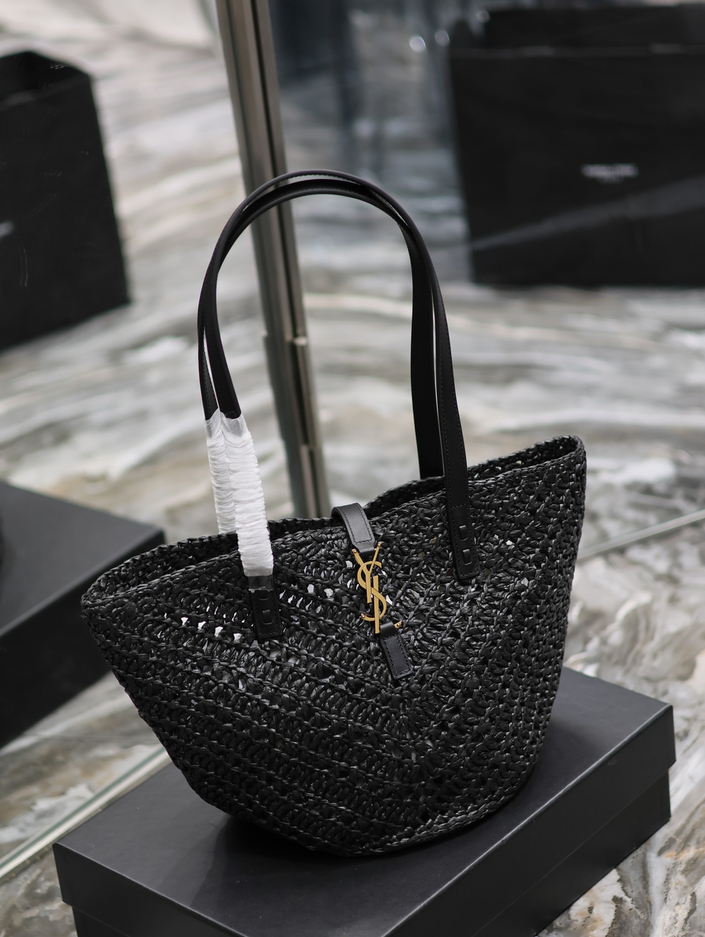 Saint Laurent Panier Small in Raffia