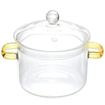 Кастрюля из боросиликатного стекла 1,5л «Хай-Тек» со стеклянными жёлтыми ручками