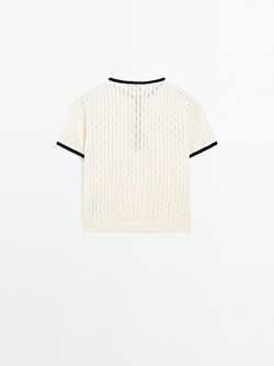 Massimo Dutti Свитер из ажурного трикотажа, натуральный