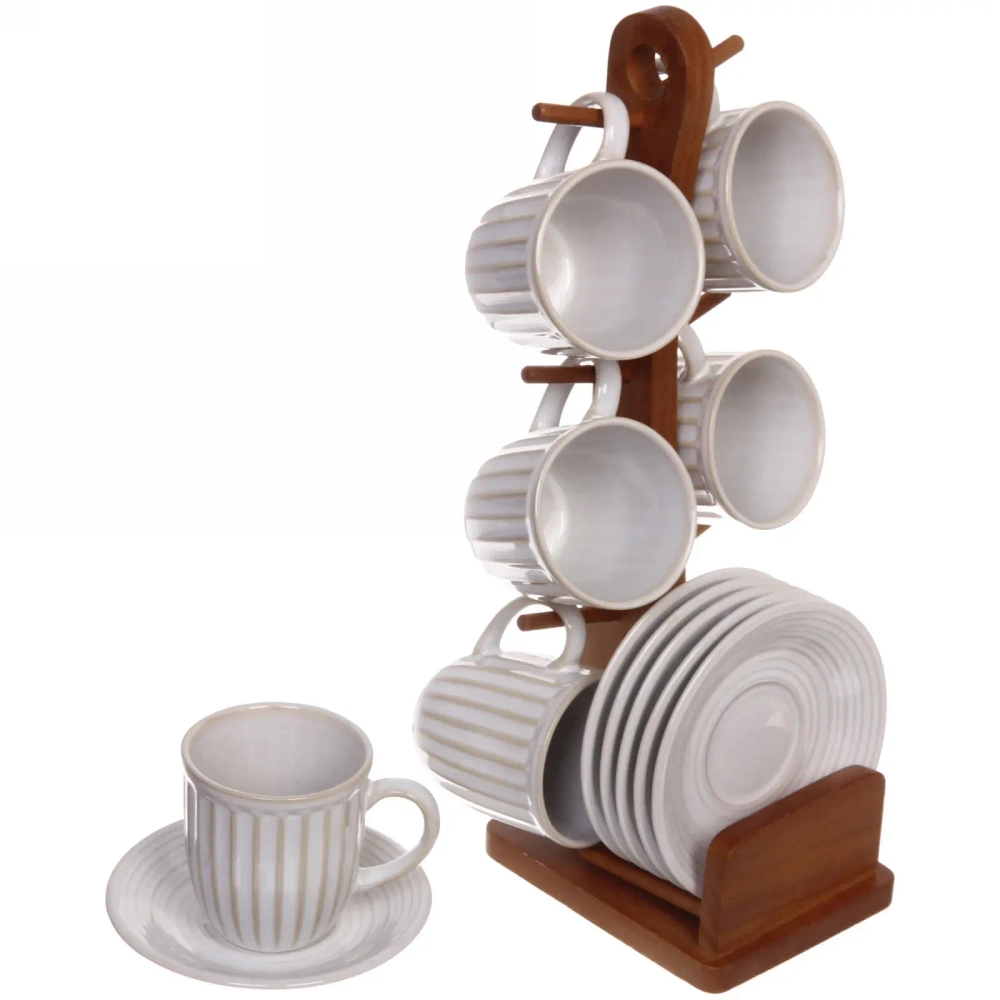Чайный набор 12 предметов «Винтаж» (6кружек 130мл+6блюдец) на бамбуковой подставке