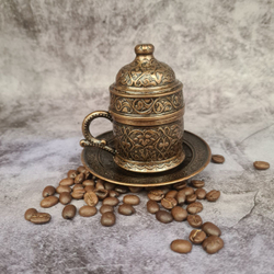 Кофейный набор "Бочонок" на 2 персоны с лукумницей и подносом/ACAR. Турция (медный 11 предметов)