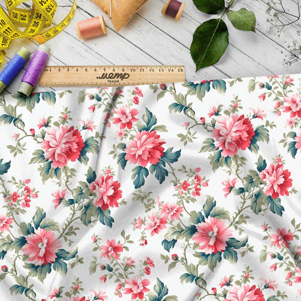 Ткань премиум габардин песня цветущих пионов