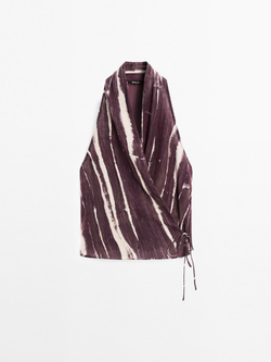 Massimo Dutti Топ внахлест в полоску с горловиной халтер, сиреневый