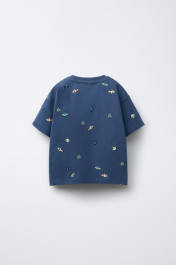 ZARA ФУТБОЛКА С ПРИНТОМ, МОРСКОЙ СИНИЙ