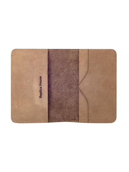 Фото обложка для паспорта Волк коричневый нубук, вид внутри развернутый.