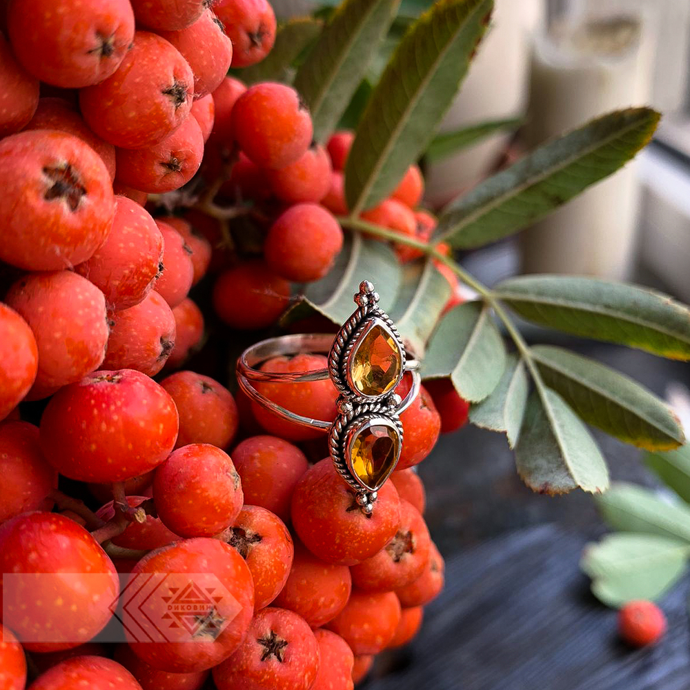 Кольцо ОТРАЖЕНИЕ-2, серебро/цитрин