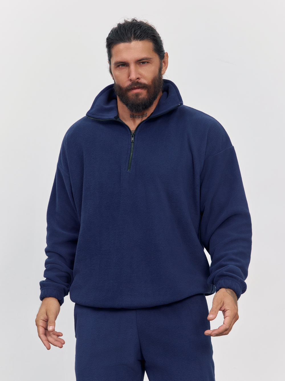 Свитшот "half zip" флисовый (темно-синий)