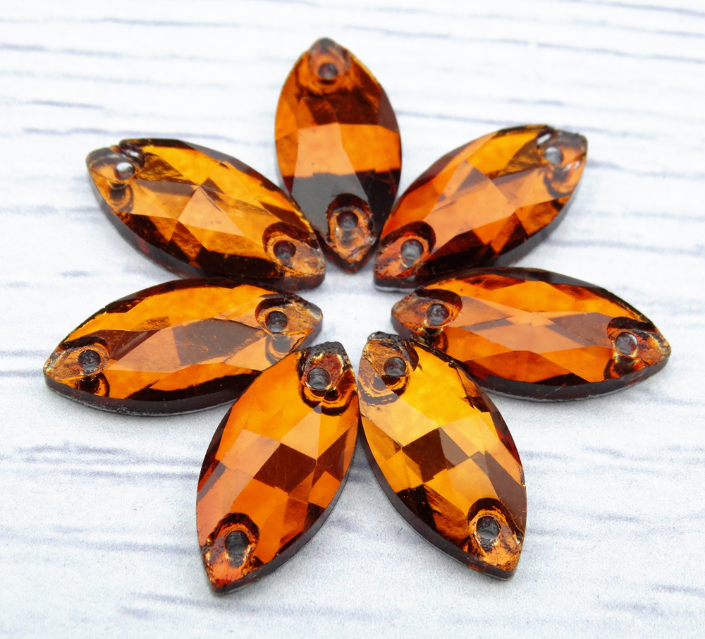 МИ009НН612 Хрустальные стразы пришивные "лодочка", цвет: янтарный, размер: 6х12 мм, 15 шт.