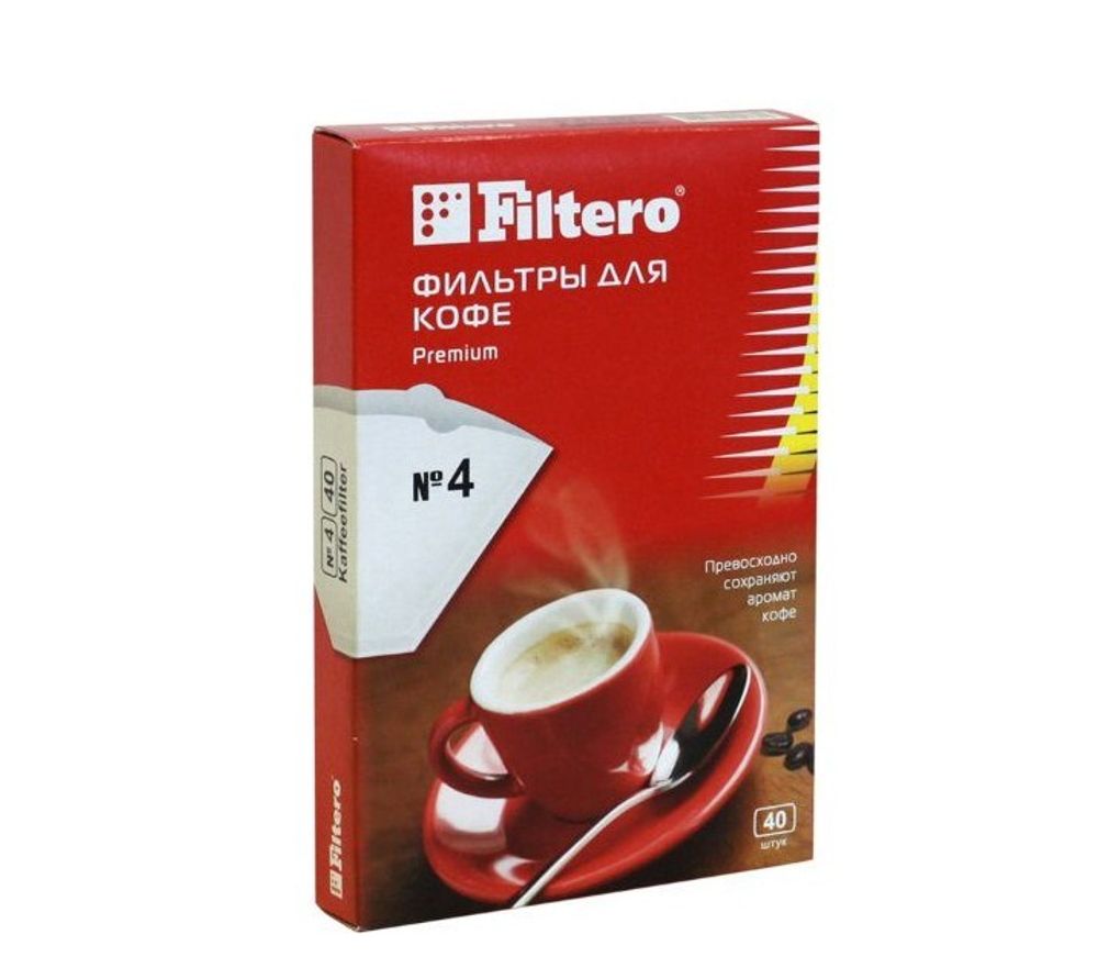 Фильтры для кофе Filtero, №4/40, белые для кофеварки с колбой на 8-12 чашек