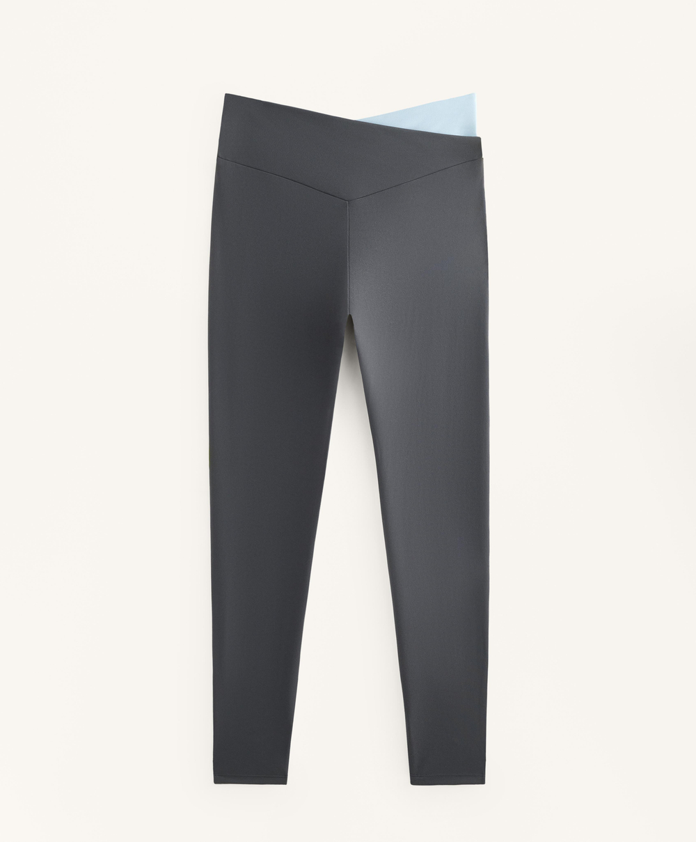 OYSHO Леггинсы Comfortlux с V-образным вырезом на талии и контрастной отделкой до щиколотки, асфальтовый