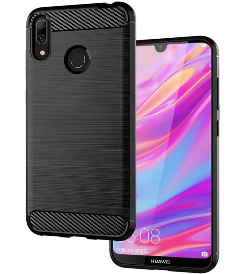 Чехол для Huawei Y7 2019 (Y7 Pro, Y7 Prime) цвет Black (черный), серия Carbon от Caseport