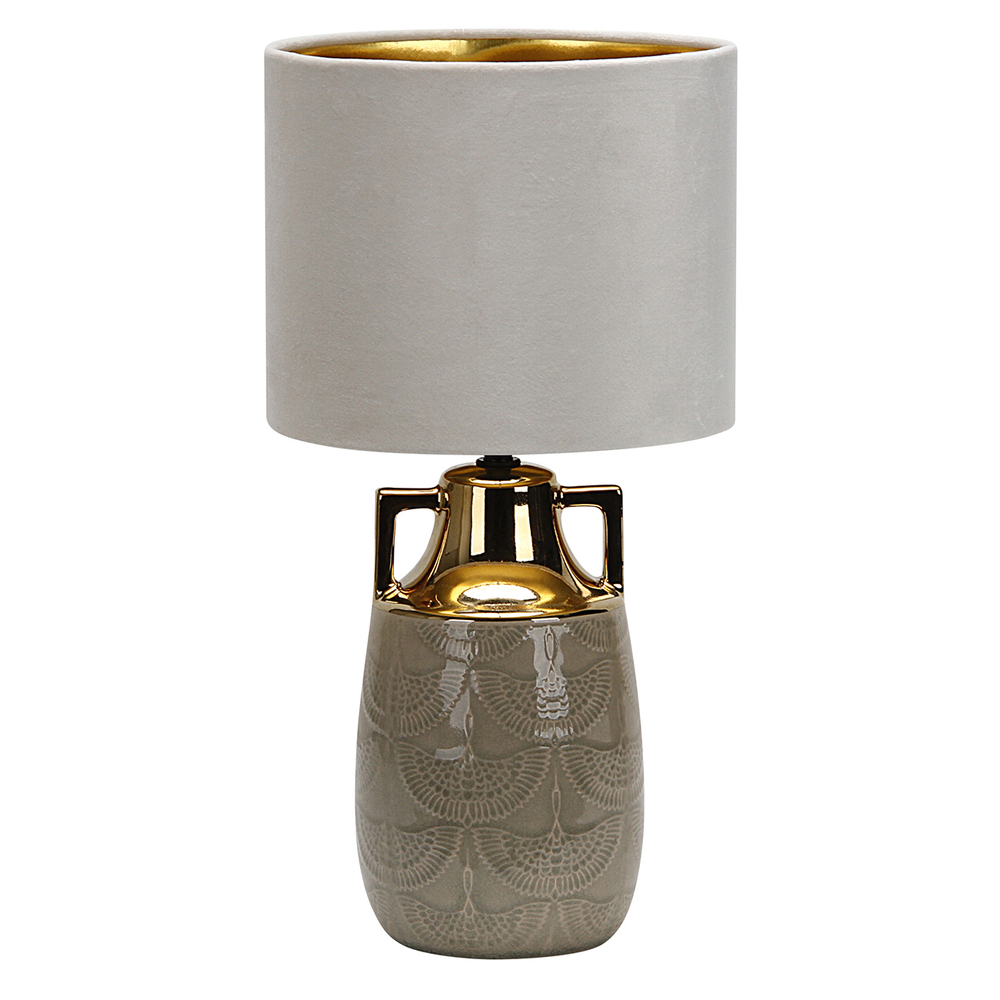 Настольный светильник 1х40Вт Е27, металл/ткань, бежевый/белый/золото