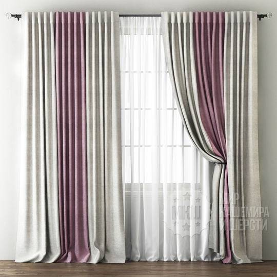 Комплект штор с тюлью: КРИСТЕН (арт. BL01-242-14) - 300х270, (170х270)х2 см. - (Возможна высота 250 см.) - кремовый - розовый