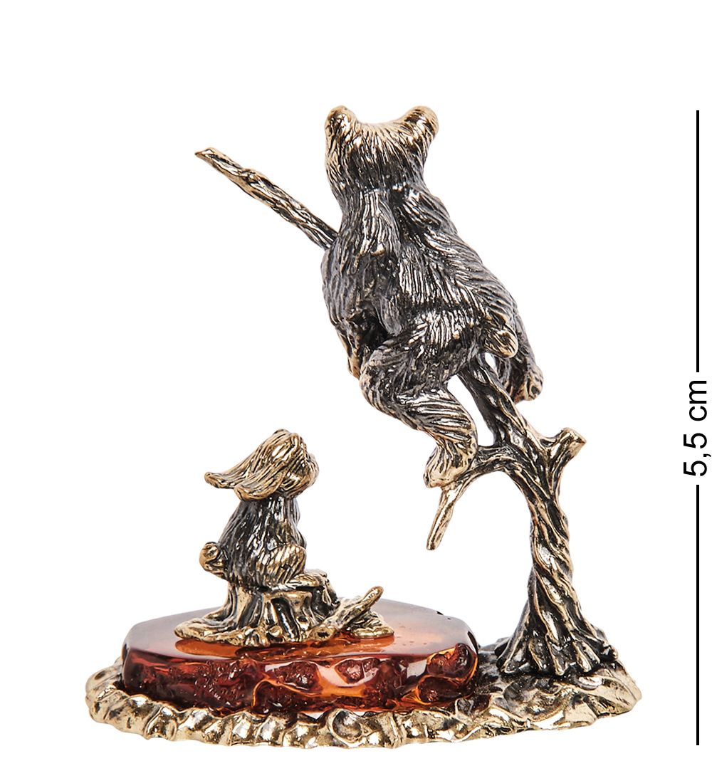 Народные промыслы AM-3289 Фигурка «Медведь с зайцем друзья» (латунь, янтарь)