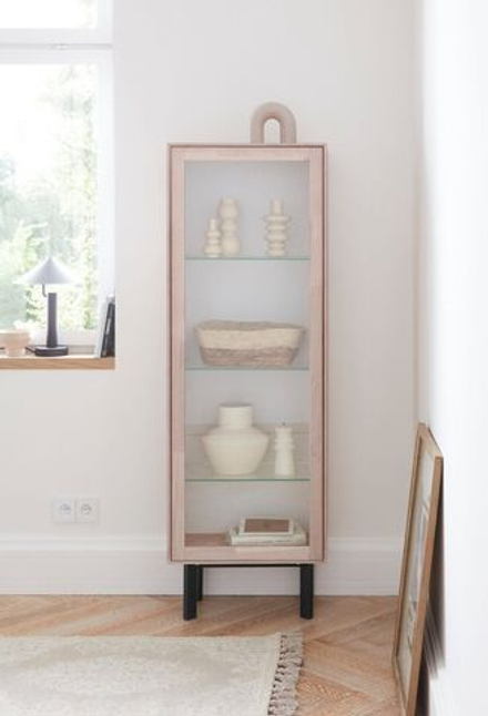 Шкаф-витрина дизайнерская из массива дуба Виби 151х50х31 в стиле лофт, на металлических ножках