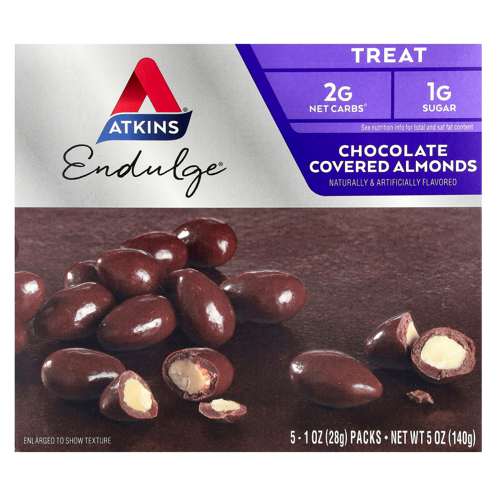 Atkins, Endulge®, миндаль в шоколадной глазури, 5 пакетиков по 28 г (1 унции)